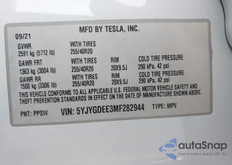 2021 Tesla Model Y Long Range Dual Motor All-Wheel Drive из США, поврежденный, VIN 5YJYGDEE3MF282944